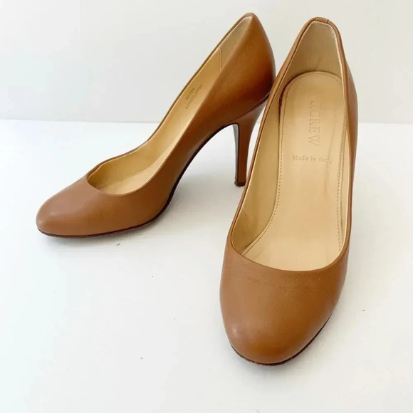 J. CREW Size 6 Tan Dark Brown Leather Round Toe Stiletto Heels - Picture 6 of 8